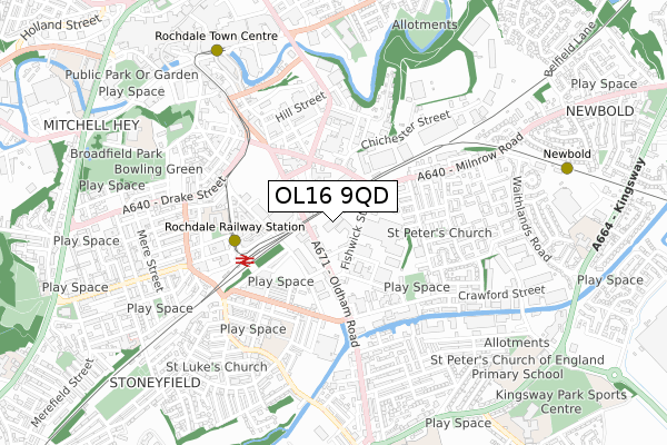 OL16 9QD map - small scale - OS Open Zoomstack (Ordnance Survey) OL16 9QD map - small scale - OS Open Zoomstack (Ordnance Survey)