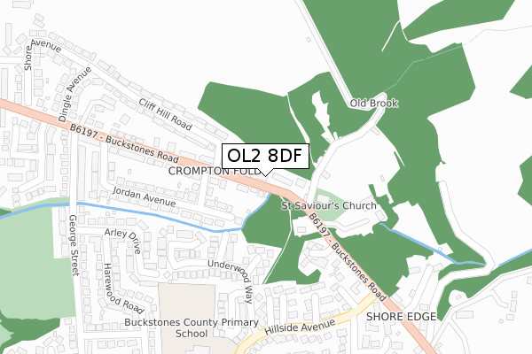 OL2 8DF map - large scale - OS Open Zoomstack (Ordnance Survey)