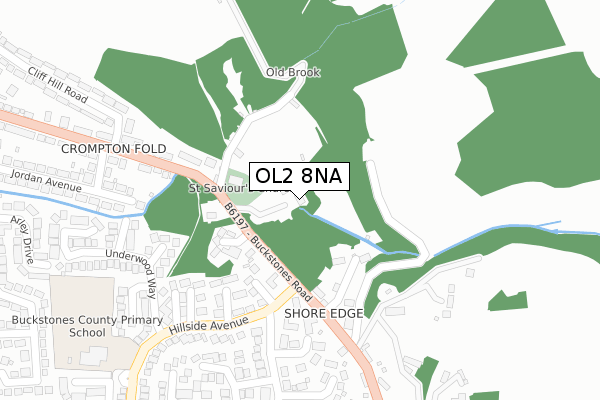 OL2 8NA map - large scale - OS Open Zoomstack (Ordnance Survey)