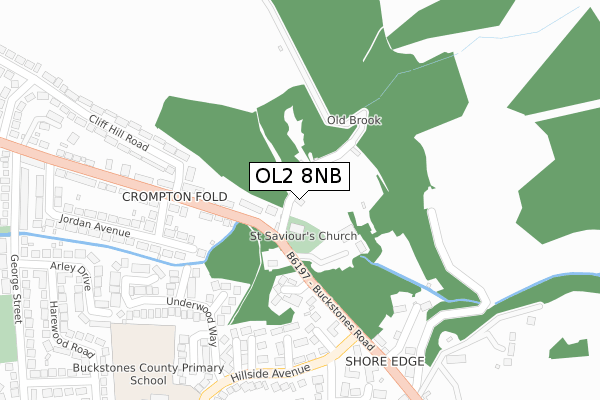 OL2 8NB map - large scale - OS Open Zoomstack (Ordnance Survey)