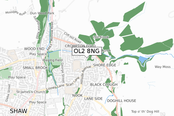 OL2 8NG map - small scale - OS Open Zoomstack (Ordnance Survey) OL2 8NG map - small scale - OS Open Zoomstack (Ordnance Survey)