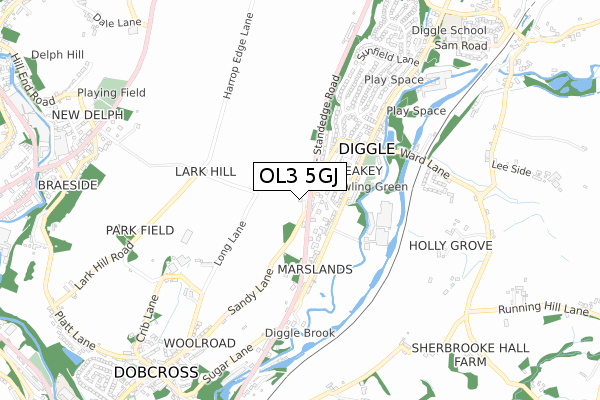 OL3 5GJ map - small scale - OS Open Zoomstack (Ordnance Survey)
