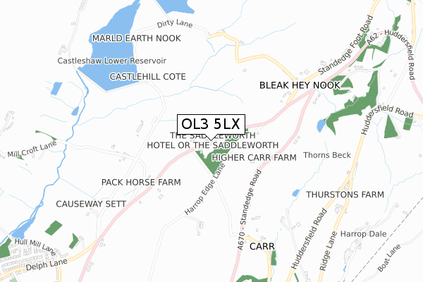 OL3 5LX map - small scale - OS Open Zoomstack (Ordnance Survey)