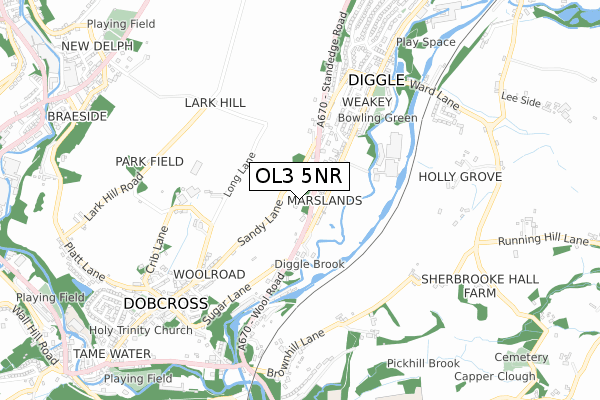 OL3 5NR map - small scale - OS Open Zoomstack (Ordnance Survey) OL3 5NR map - small scale - OS Open Zoomstack (Ordnance Survey)