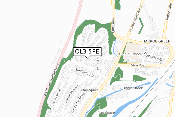 OL3 5PE map - large scale - OS Open Zoomstack (Ordnance Survey)
