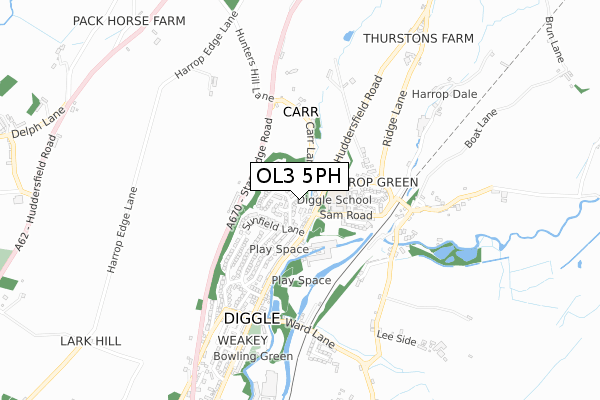 OL3 5PH map - small scale - OS Open Zoomstack (Ordnance Survey)