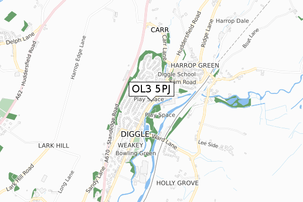 OL3 5PJ map - small scale - OS Open Zoomstack (Ordnance Survey)