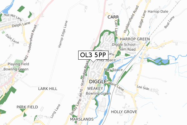 OL3 5PP map - small scale - OS Open Zoomstack (Ordnance Survey)