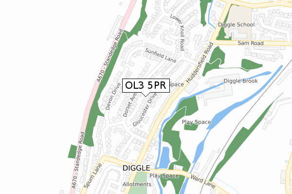 OL3 5PR map - large scale - OS Open Zoomstack (Ordnance Survey)