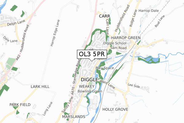OL3 5PR map - small scale - OS Open Zoomstack (Ordnance Survey)