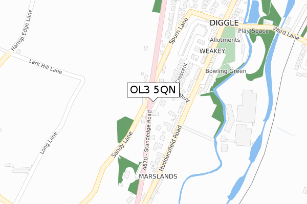 OL3 5QN map - large scale - OS Open Zoomstack (Ordnance Survey)