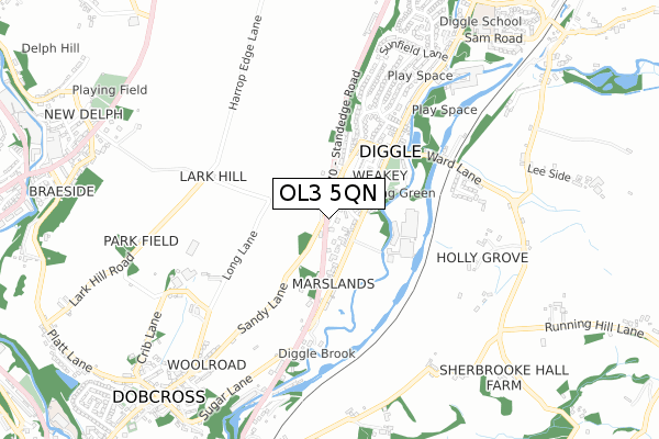 OL3 5QN map - small scale - OS Open Zoomstack (Ordnance Survey)