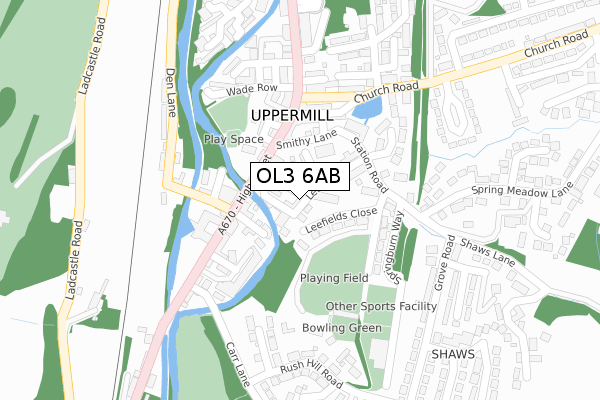 OL3 6AB map - large scale - OS Open Zoomstack (Ordnance Survey)