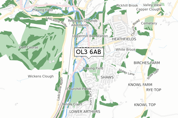 OL3 6AB map - small scale - OS Open Zoomstack (Ordnance Survey)