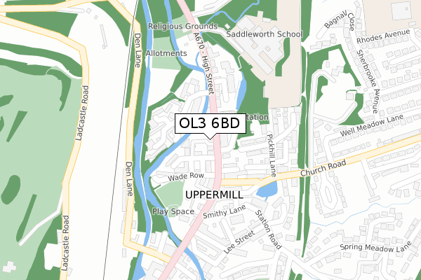 OL3 6BD map - large scale - OS Open Zoomstack (Ordnance Survey)