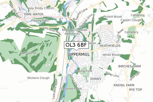 OL3 6BF map - small scale - OS Open Zoomstack (Ordnance Survey)