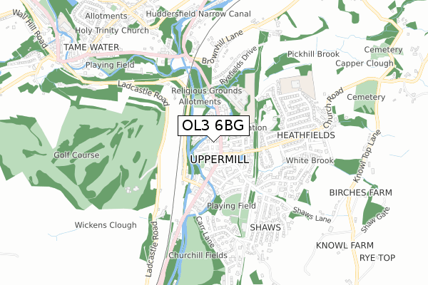 OL3 6BG map - small scale - OS Open Zoomstack (Ordnance Survey)