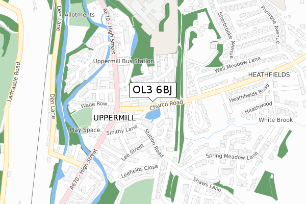 OL3 6BJ map - large scale - OS Open Zoomstack (Ordnance Survey)