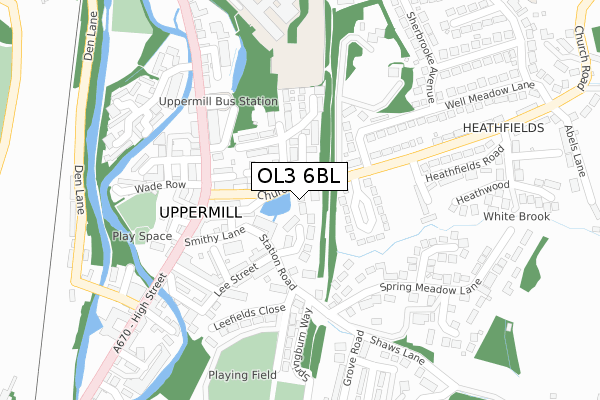 OL3 6BL map - large scale - OS Open Zoomstack (Ordnance Survey)