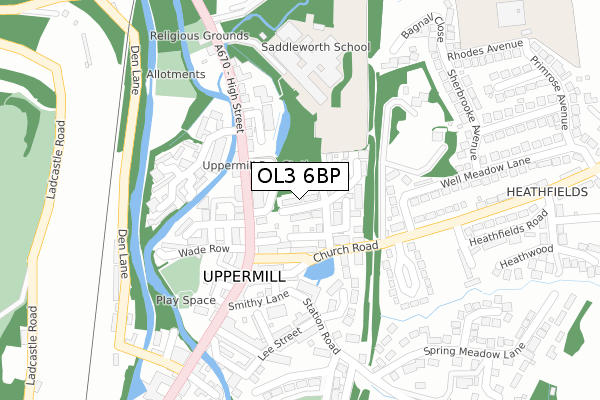 OL3 6BP map - large scale - OS Open Zoomstack (Ordnance Survey)