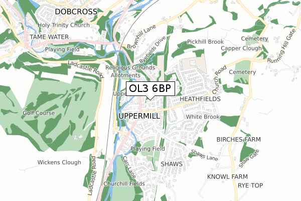 OL3 6BP map - small scale - OS Open Zoomstack (Ordnance Survey)