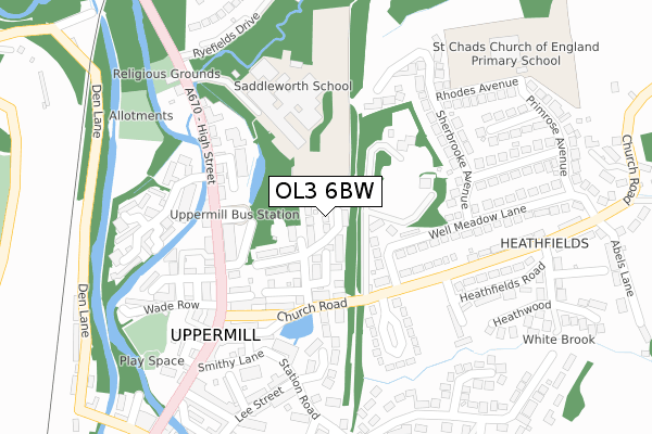 OL3 6BW map - large scale - OS Open Zoomstack (Ordnance Survey)