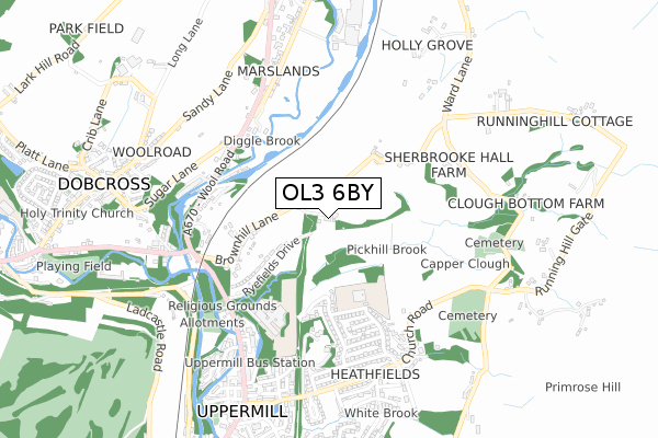 OL3 6BY map - small scale - OS Open Zoomstack (Ordnance Survey)