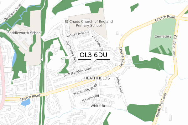 OL3 6DU map - large scale - OS Open Zoomstack (Ordnance Survey)