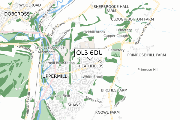 OL3 6DU map - small scale - OS Open Zoomstack (Ordnance Survey)