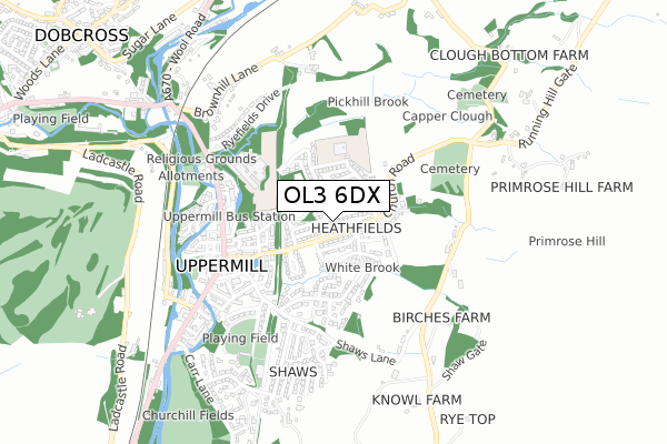 OL3 6DX map - small scale - OS Open Zoomstack (Ordnance Survey)