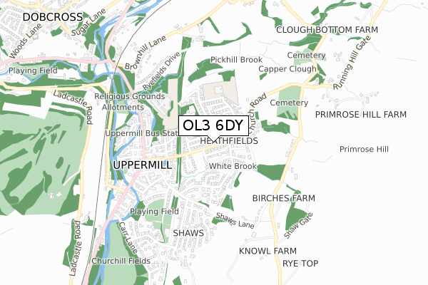 OL3 6DY map - small scale - OS Open Zoomstack (Ordnance Survey)