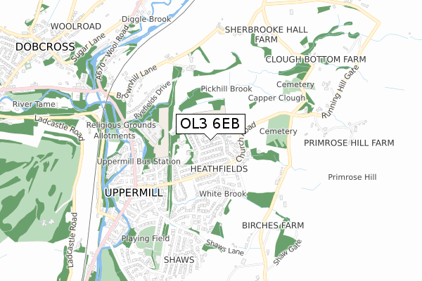 OL3 6EB map - small scale - OS Open Zoomstack (Ordnance Survey)