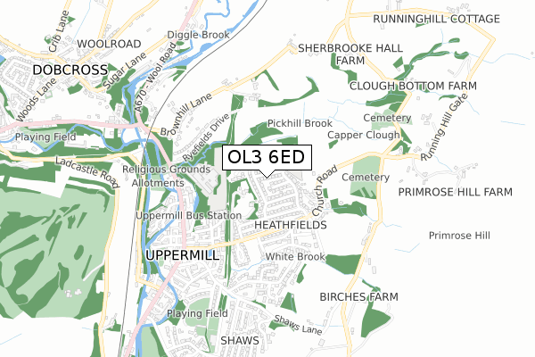 OL3 6ED map - small scale - OS Open Zoomstack (Ordnance Survey)