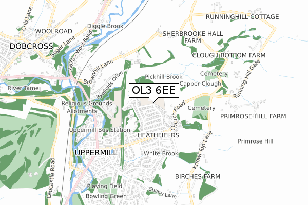 OL3 6EE map - small scale - OS Open Zoomstack (Ordnance Survey) OL3 6EE map - small scale - OS Open Zoomstack (Ordnance Survey)