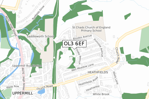 OL3 6EF map - large scale - OS Open Zoomstack (Ordnance Survey)