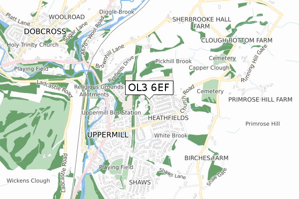 OL3 6EF map - small scale - OS Open Zoomstack (Ordnance Survey)