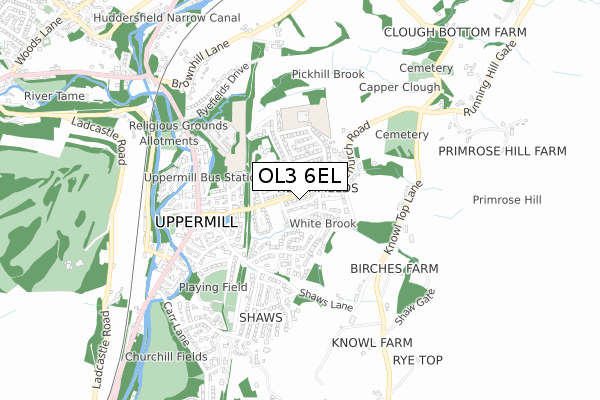 OL3 6EL map - small scale - OS Open Zoomstack (Ordnance Survey)