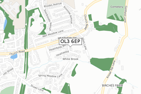 OL3 6EP map - large scale - OS Open Zoomstack (Ordnance Survey)