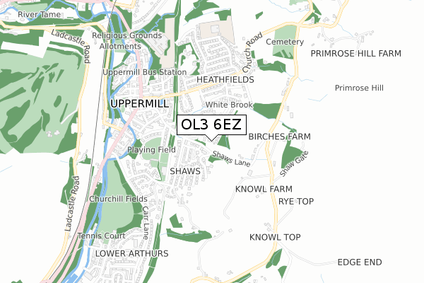 OL3 6EZ map - small scale - OS Open Zoomstack (Ordnance Survey)