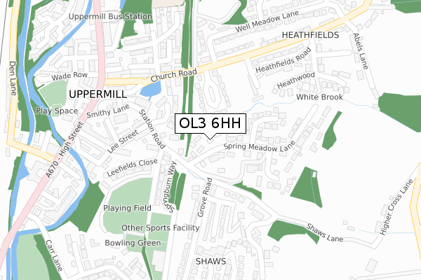 OL3 6HH map - large scale - OS Open Zoomstack (Ordnance Survey)