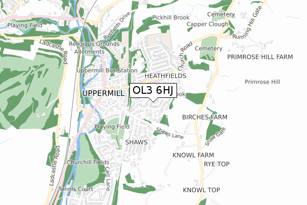 OL3 6HJ map - small scale - OS Open Zoomstack (Ordnance Survey)