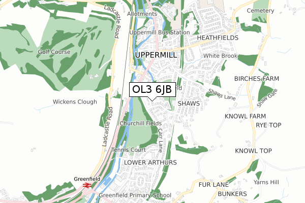 OL3 6JB map - small scale - OS Open Zoomstack (Ordnance Survey)