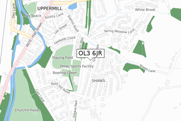 OL3 6JR map - large scale - OS Open Zoomstack (Ordnance Survey)
