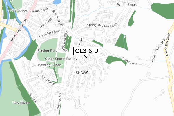 OL3 6JU map - large scale - OS Open Zoomstack (Ordnance Survey)