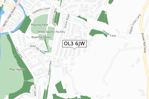 OL3 6JW map - large scale - OS Open Zoomstack (Ordnance Survey)