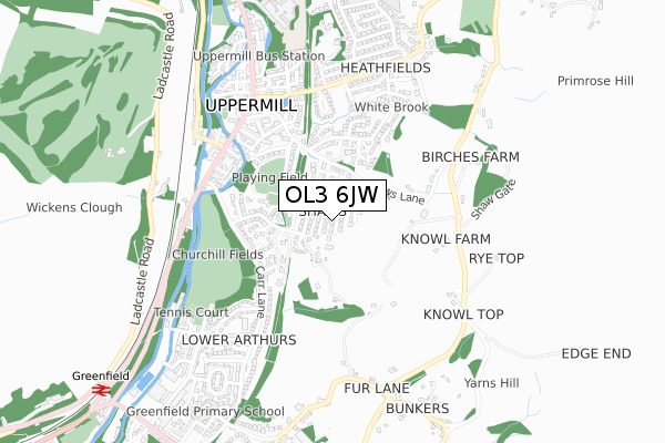 OL3 6JW map - small scale - OS Open Zoomstack (Ordnance Survey)