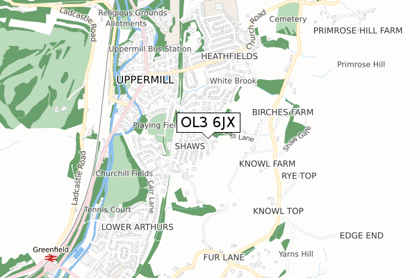 OL3 6JX map - small scale - OS Open Zoomstack (Ordnance Survey)