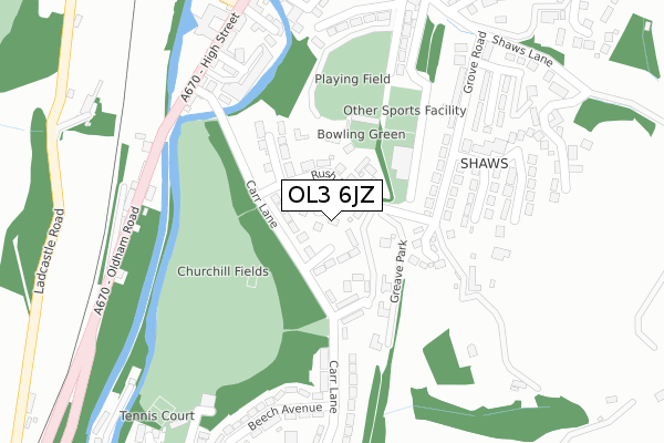 OL3 6JZ map - large scale - OS Open Zoomstack (Ordnance Survey)