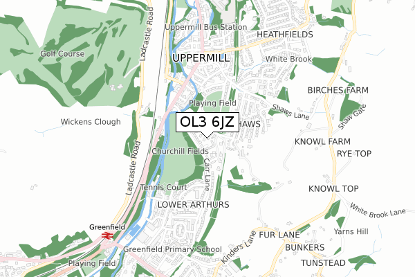 OL3 6JZ map - small scale - OS Open Zoomstack (Ordnance Survey)