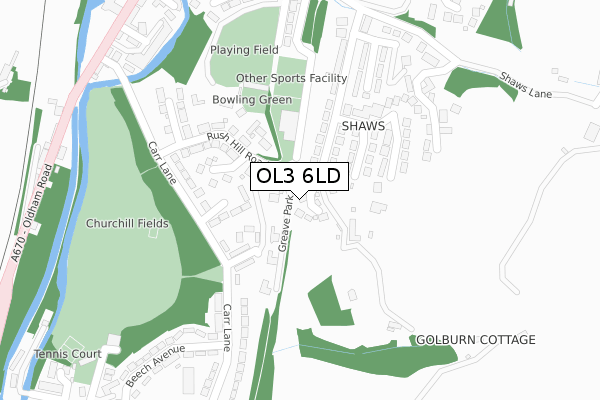 OL3 6LD map - large scale - OS Open Zoomstack (Ordnance Survey)
